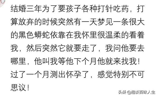 结婚3年为了要孩子各种打针吃药，打算放弃时突然梦到一条黑蟒蛇